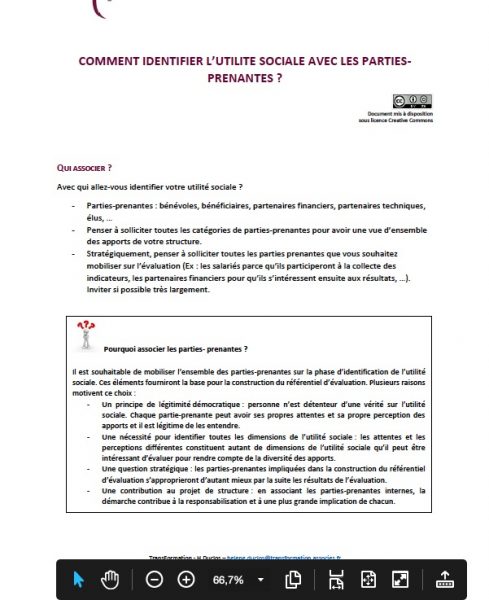 Je souhaite identifier et formaliser l'utilité sociale avec les parties ...